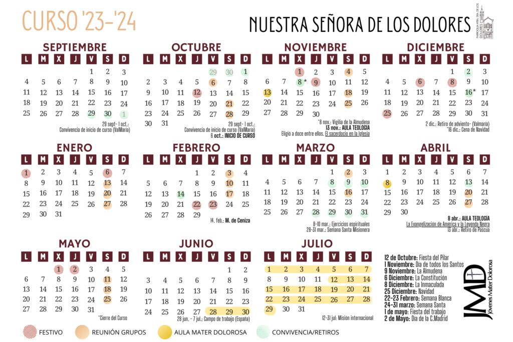 Calendario Mater Dolorosa 2023-2024
