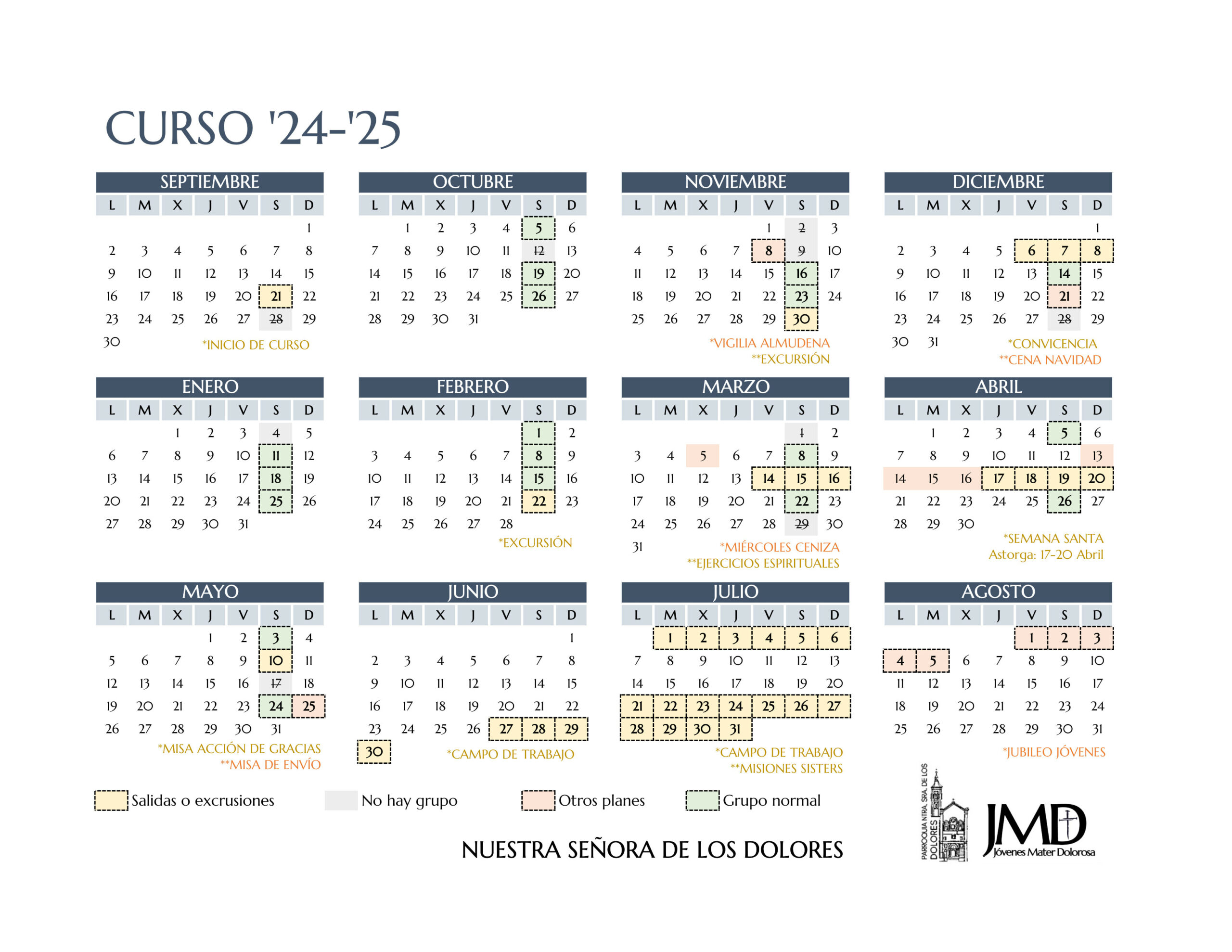 Calendario Jóvenes Mater Dolorosa 2024-2025